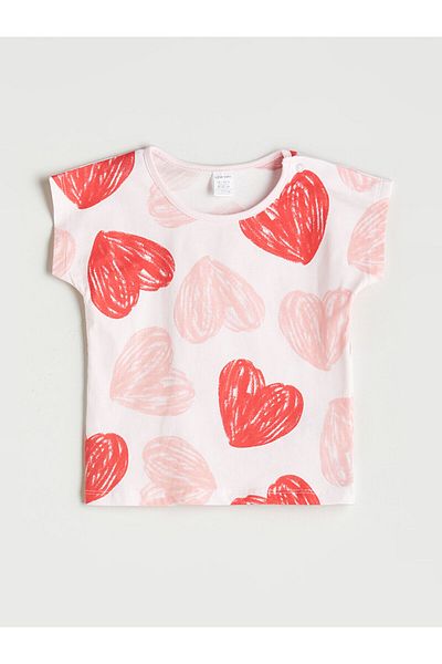 LC Waikiki Heart Printed Baby Girl T-Shirt and Shorts 2-Piece Set