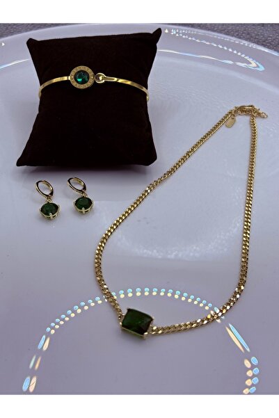FASHİON JEWELRY Zerra Bella Zümrüt Taşlı Çelik Set
