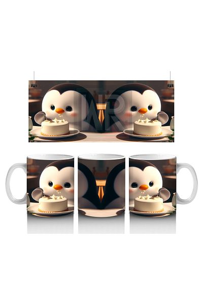 DERWARDEIN Cute Penguin Patterned Mug Cup That Makes Children Love Milk and Eat Cake