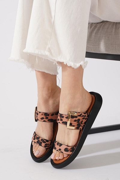 Moda Pie Γυναικείες παντόφλες Destra με διπλή αγκράφα Leopard