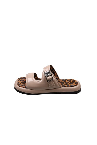 Lady Mia Noya Genuine Leather Buckle Stone Detailed Women's Slippers