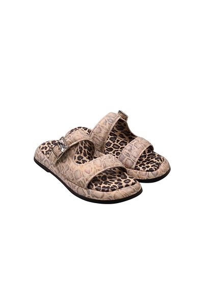 Lady Mia Noya Genuine Leather Buckle Stone Detailed Women's Slippers