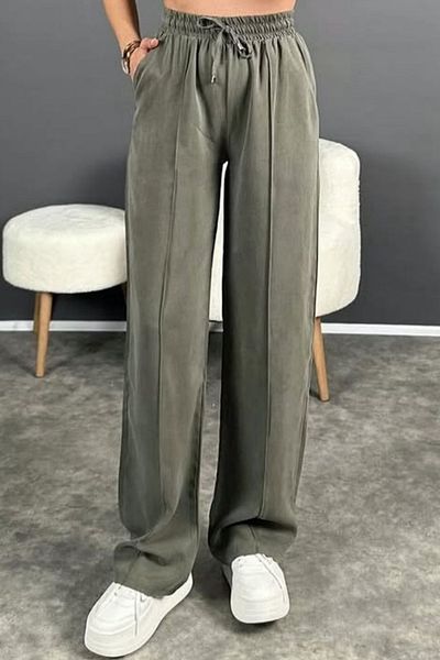 adba style Lace-Up Elastic Waist Modal Palazzo Women's Trousers 4015