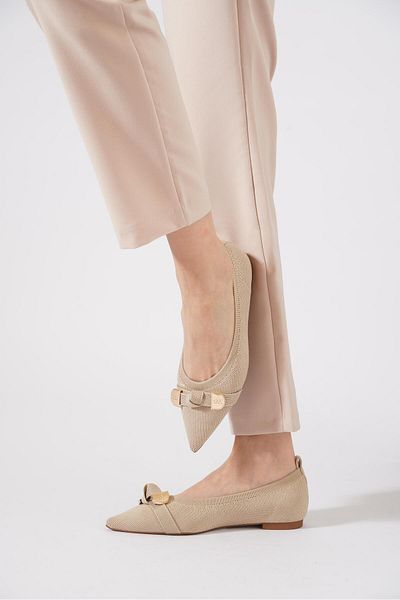 Moda Pie Senper Pointed Bow Knitwear Women's Ballerina Skin
