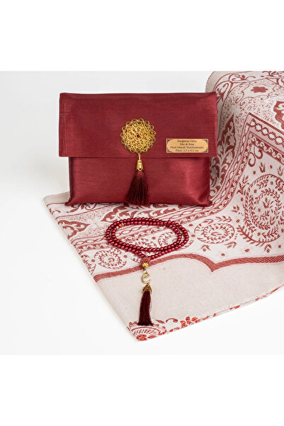 Hayrat Neşriyat Seccade + Tesbih Hediye Seti (Şantuk Kese, Bordo)