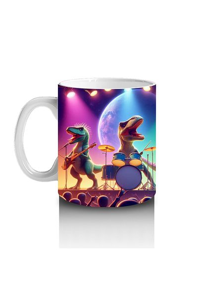 DERWARDEIN Cute Dinosaur Music Band Patterned Mug Cup That Makes Children Love Milk