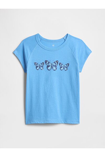 GAP Kız Çocuk Mavi Grafik Baskılı T-Shirt