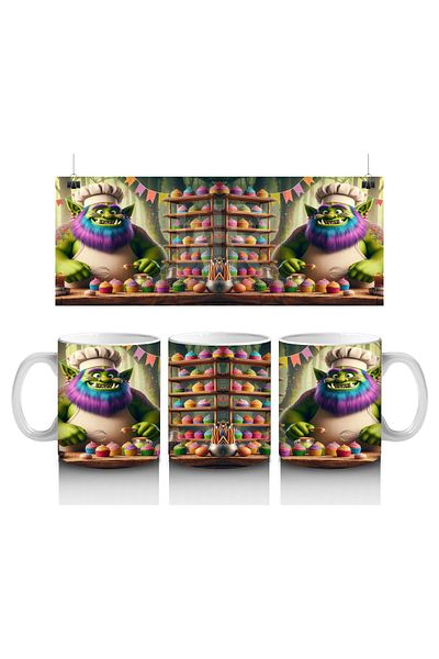 DERWARDEIN Colorful Cupcake Chef Monster Patterned Mug Cup That Makes Children Love Milk