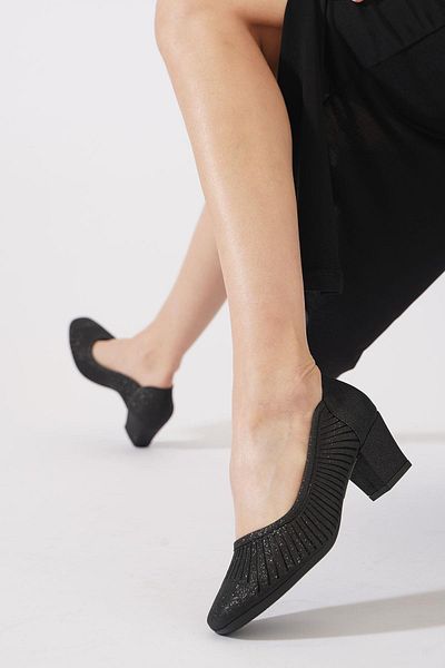 Moda Pie Vited Vertical Laser Women's Heeled Shoes Black Glitter