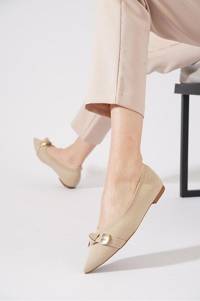 Moda Pie Senper Pointed Bow Knitwear Women's Ballerina Skin