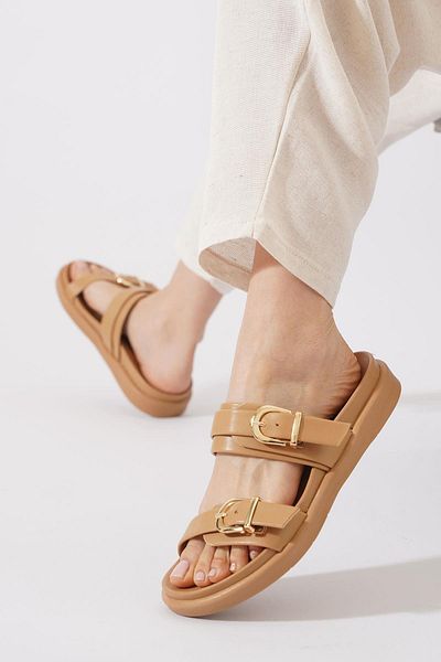 Moda Pie Γυναικείες παντόφλες Renas Double Buckle Skin