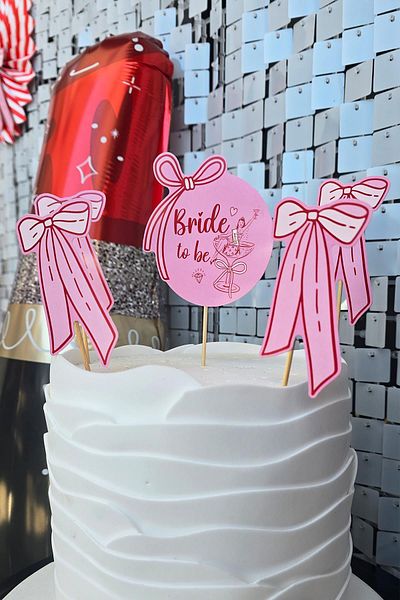 PEKSHOP Bow Design Bride Party Bachelorette Cake Ornaments Set and Cake Picks Decoration Set 5 Pieces