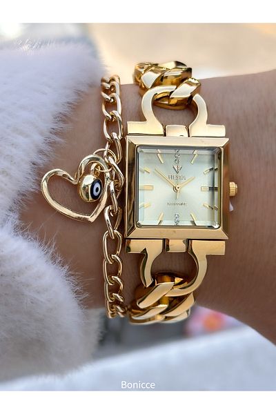 Fiesta Chain Steel Cord, Yellow Gold, Wedding, Engagement, Bridal Watch Women's Watch Bracelet Gift