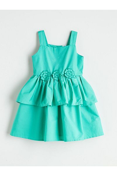 LC Waikiki Square Neck Floral Layered Poplin Girl's Dress