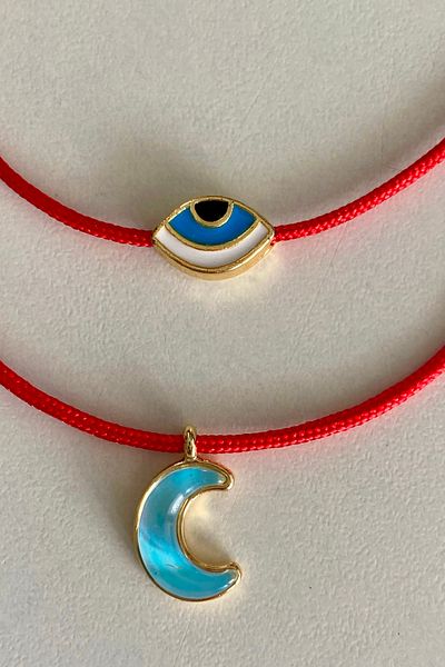 Shepidi 2-Piece Red Rope Anklet with Moon and Eye Figures, Slide Lock Braid