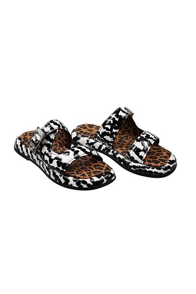 Lady Mia Noya Genuine Leather Buckle Stone Detailed Women's Slippers