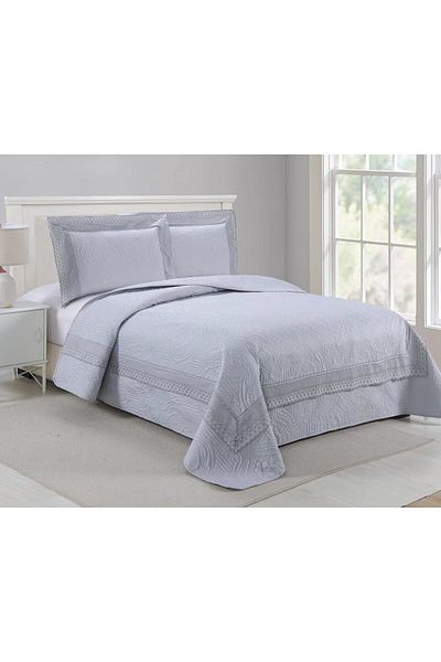 FIONNA.RO 3-Piece Quilted Cotton Duvet Cover - Light Grey