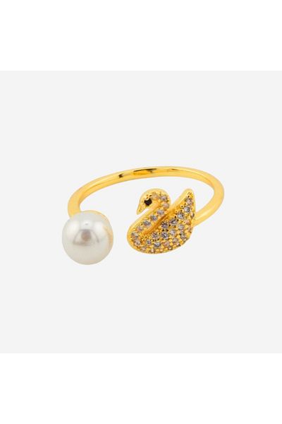 İMRAN GOLDEN RING WITH STONES AND PEARL