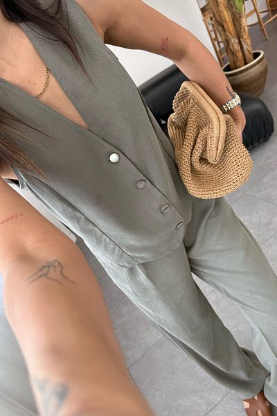 adba style 4018 Women's Modal Fabric Woven Vest Palazzo Suit