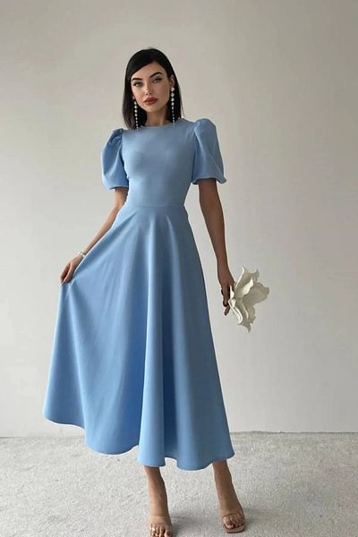 OLSAMODA Women's Balloon Sleeve Skirt Flare Midi Dress