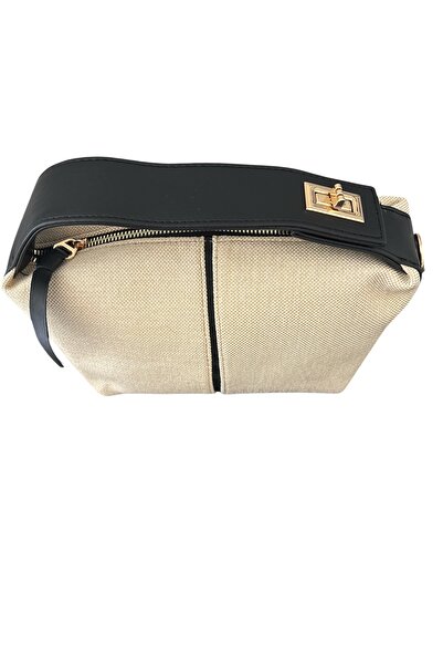 CEELDU Krem -Siyah Kanvas Kadın Çanta Askılı El Çantası