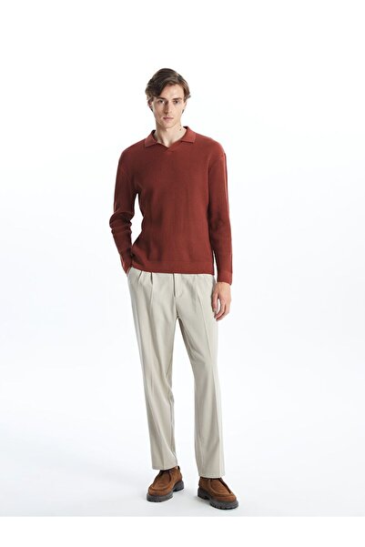 LC Waikiki Κόκκινο πλεκτό πουλόβερ με μακρυμάνικο γιακά πόλο