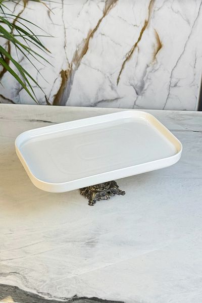 MAY HOME Rectangular Porcelain Antique Pedestal Serving Bowl