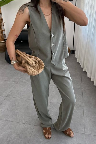 adba style 4018 Women's Modal Fabric Woven Vest Palazzo Suit
