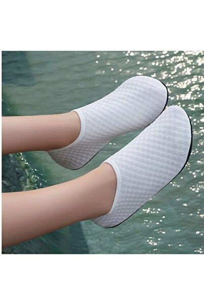 SOSYETEZGAHI Beyaz Plaj Su Ayakkabısı -Kaymaz Tabanlı Hızlı Kuruyan Havuz Terliği Ayakkabısı-Kaymaz taban
