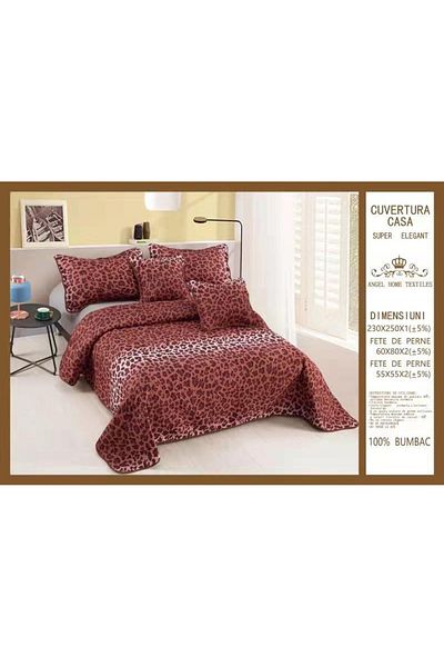 FIONNA.RO 5-Piece Quilted Cotton Duvet Cover - Animal Print Brown
