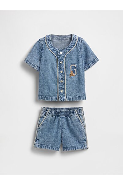 GAP Bebek Denim Mavi Denim Jersey Outfit Set