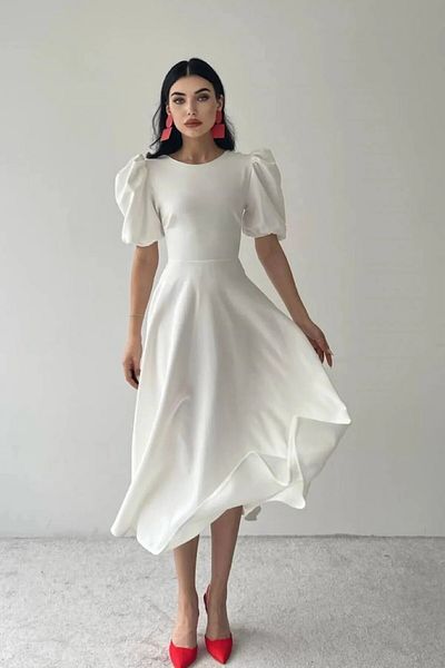 OLSAMODA Women's Balloon Sleeve Skirt Flare Midi Dress