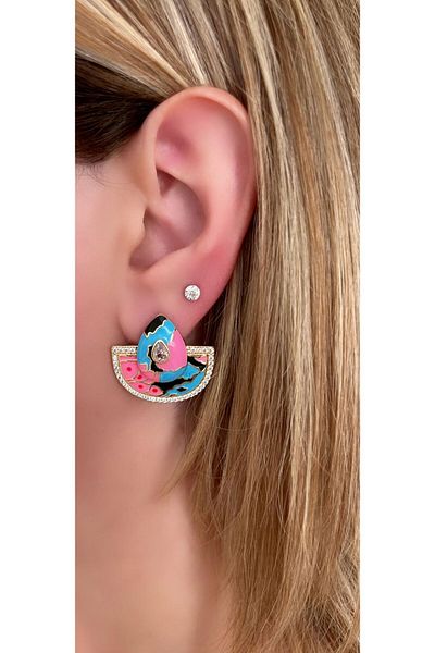 Store Diva Charm Two Tones of Sparkle Pink&Blue Earrings