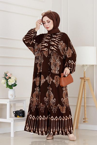 Sevitli Half Button Robe Virgin Mary Dress-Brown