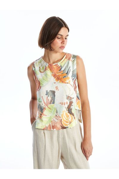 LC Waikiki Crew Neck Patterned Linen Look Women's Blouse