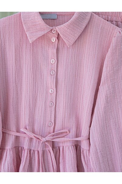 Modamorfo Σετ φούστα με βολάν με κουμπιά και δαντέλα στη μέση - Ροζ