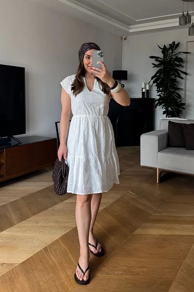Tuba Butik V Neck Fisto Midi Dress