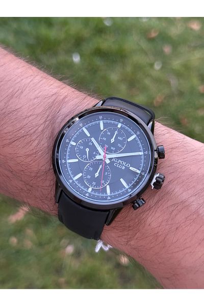 JG. Polo Club Jg.Polo Club Steel Case Black Men's Watch with Cord Function Black Leather Cord