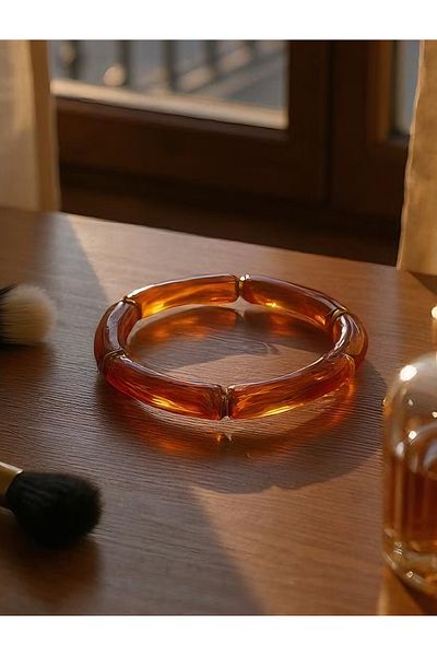 dela otantik Handmade Bohemian Shiny Acrylic Thick Adjustable Bracelet – Authentic Bijoux Jewelry - Bracelet
