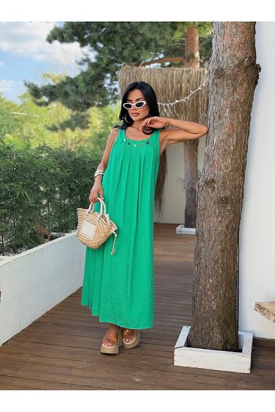 LB Laluna Butik Γυναικείο μακρύ φόρεμα με γιακά κοχύλι με λεπτομέρεια