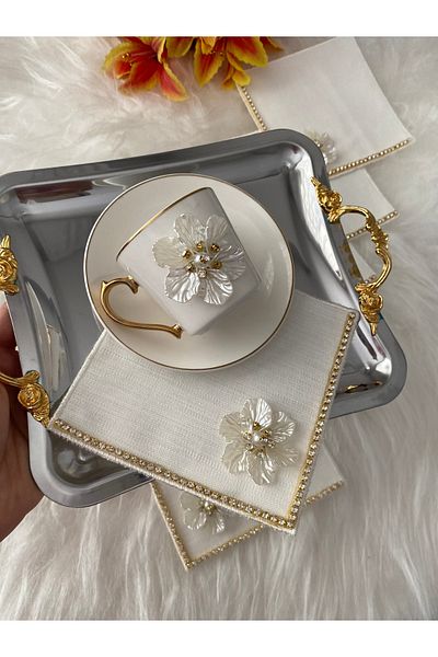 BÜŞRA Coffee Side Presentation Napkin and Cup Set 1 Napkin 1 Cup