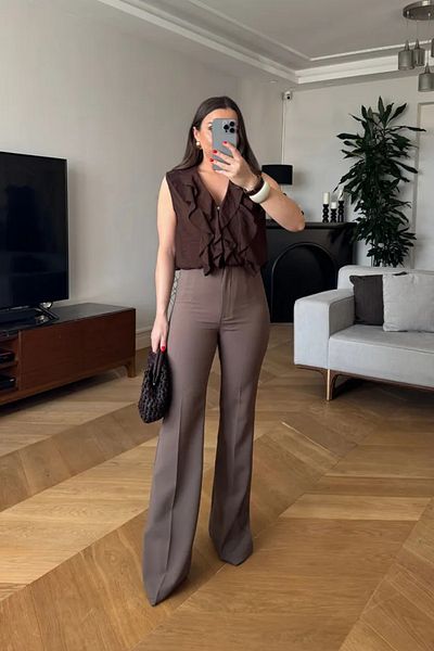 Tuba Butik Ruffle Zero Sleeve Blouse