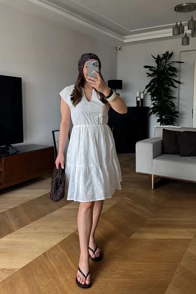 Tuba Butik V Neck Fisto Midi Dress
