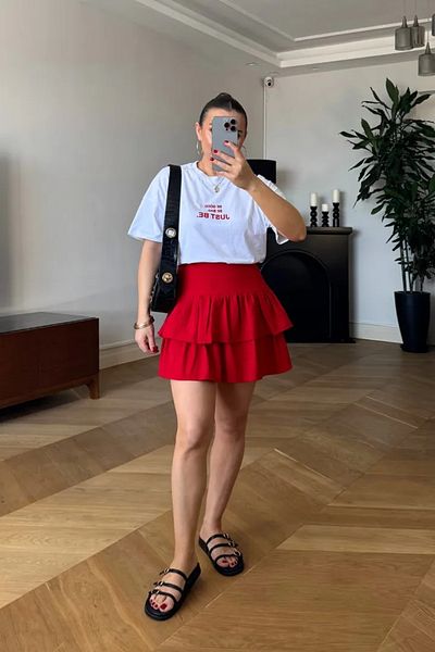 Tuba Butik Flounced Mini Short Skirt