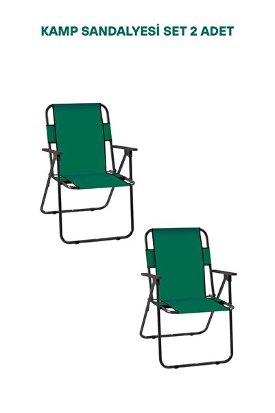 camp one Metal Katlanır Kamp Karavan Doğa Piknik Plaj Sandalyesi 2 Adet Yeşil...