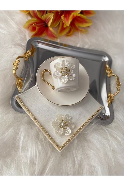 BÜŞRA Coffee Side Presentation Napkin and Cup Set 1 Napkin 1 Cup
