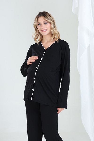 şuranur Bamboo Maternity and Maternity Dressing Gown Nightgown Ribbed Suit Long Sleeve Buttoned