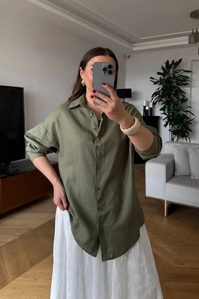 Tuba Butik Linen Long Sleeve Women's Shirt