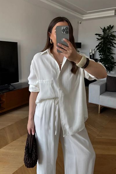 Tuba Butik Cotton Shirt Pants Women's Set
