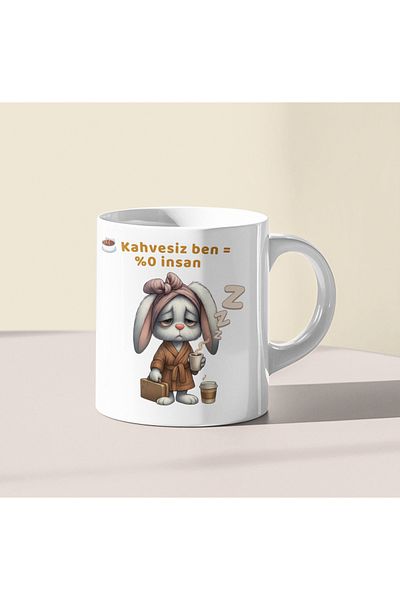 Nino Store 🐰   Rabbit Themed "Without Coffee I = 0% Human" Funny Written Gift Mug